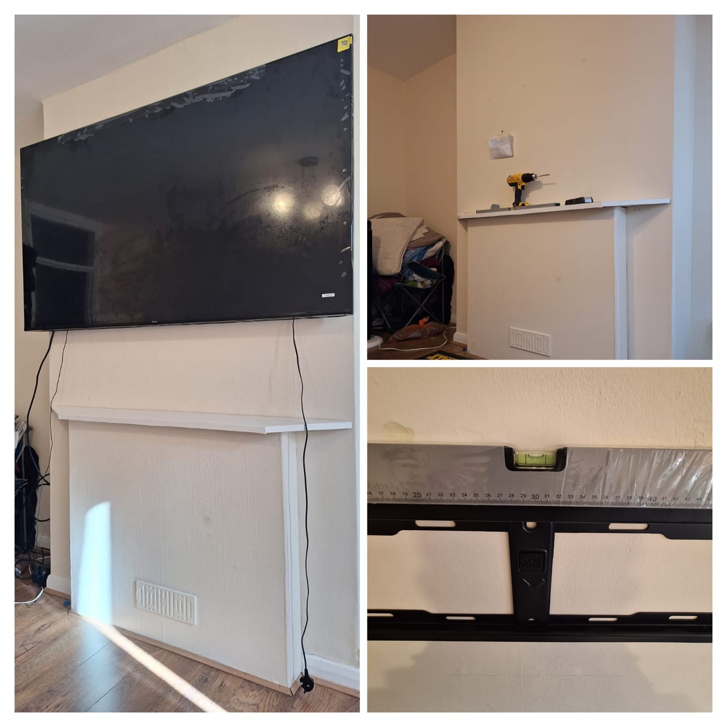 Large screen TV mounted on wall